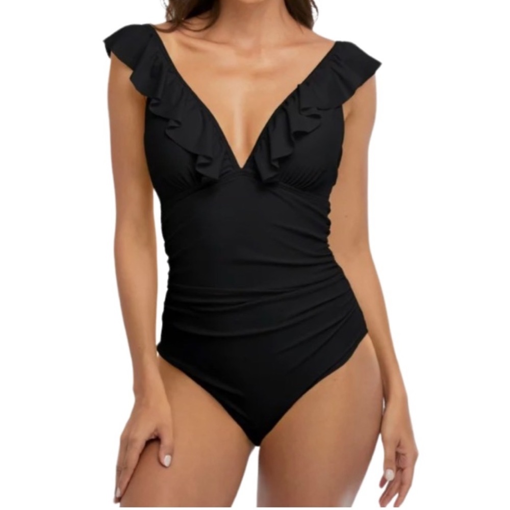 NWT Black ruffled one piece by attraco.